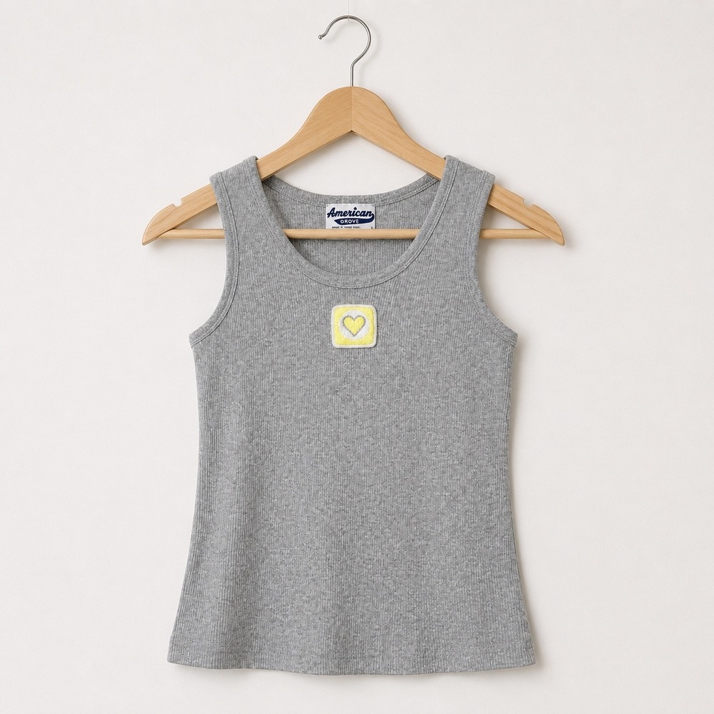 American Groove Gray Ribbed Heart Patch Tank Top One Size Fits All Made in USA